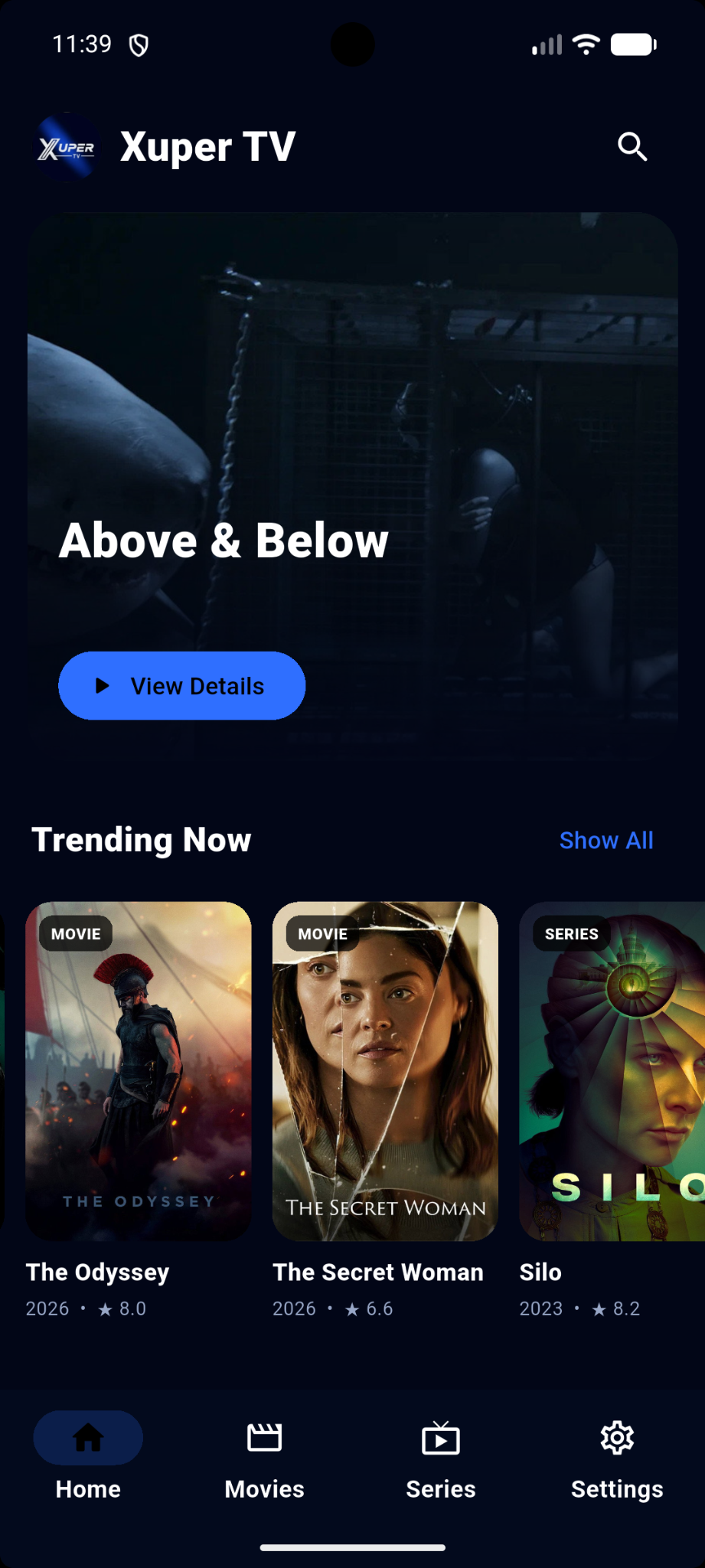 Xuper TV home screen